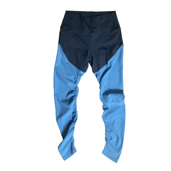 Zyia Activewear High Waist Leggings Ruched Color Block Ribbed Navy Blue - Picture 1 of 9